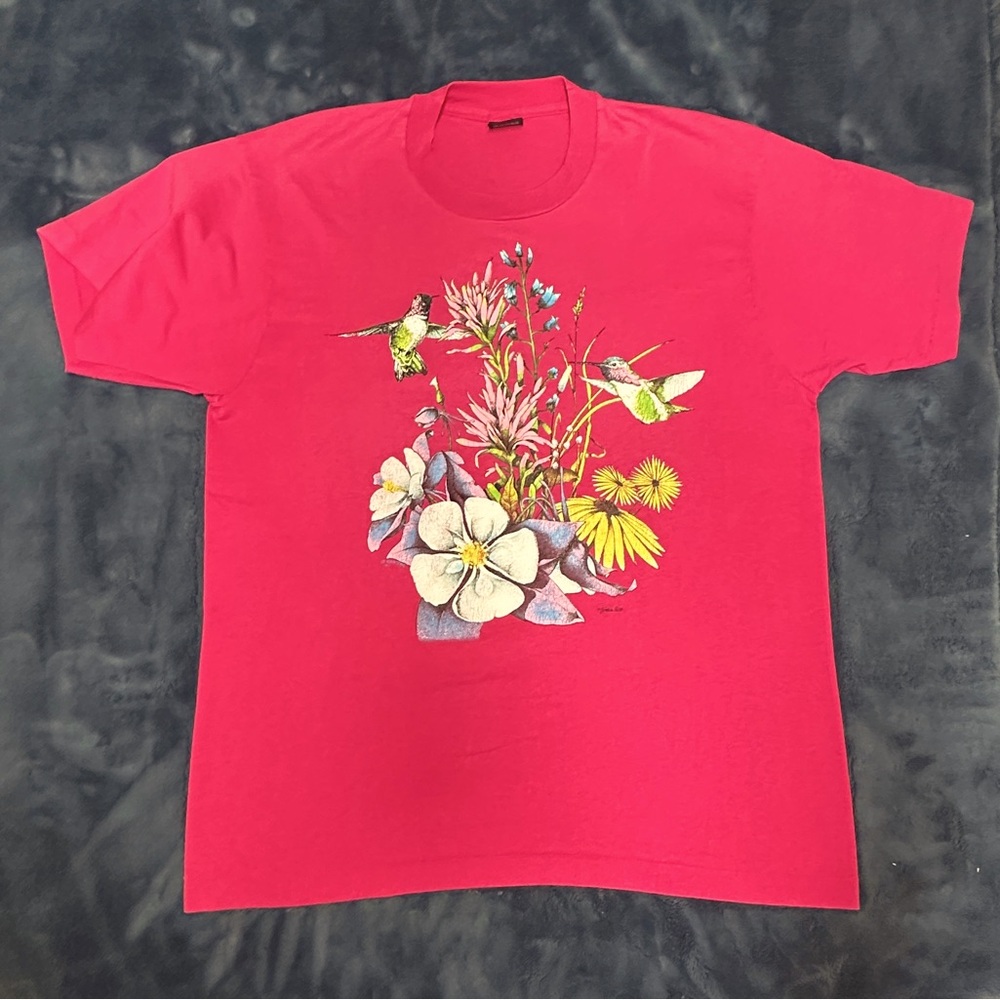 Vintage Hot Pink Hummingbird Shirt - Single Stitch (Size: X-Large)